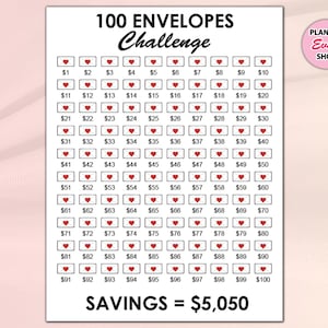 Savings Challenge Printable, 100 Envelope Challenge, Money Savings Challenge, Digital Download, Savings Challenge Tracker, Cash Budgeting