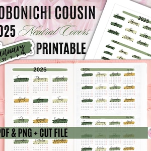 HOBONICHI COUSIN (A5) 2025 Cubiertas neutrales imprimibles/Meses del año/Etiqueta de resumen del año/Kit Hobonichi/Calcomanía imprimible para planificador 03