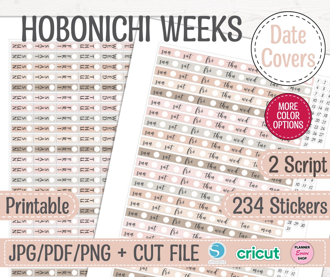 Hobonichi Weeks Date Covers, Printable Planner Stickers, Various Colors ...