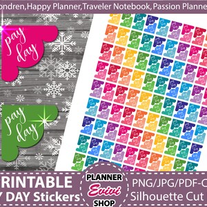 Pay Day Corner Stickers, pegatinas de planificador imprimibles, pegatinas de recordatorio para revistas, Erin Condren, planificador feliz, Hobonichi, álbum de recortes y más!
