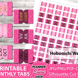 HOBONICHI Weeks Monthly Tabs Hobonichi Weeks Printable Stickers | Hobonichi Printables | Digital, Small Monthly Tabs Mini Tabs Cute Files