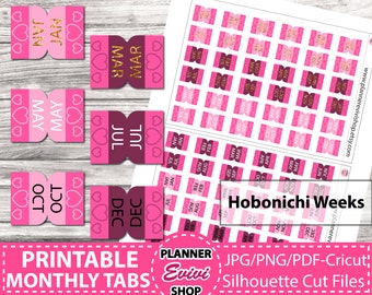 HOBONICHI Weeks Monthly Tabs Hobonichi Weeks Printable Stickers | Hobonichi Printables | Digital, Small Monthly Tabs Mini Tabs Cute Files