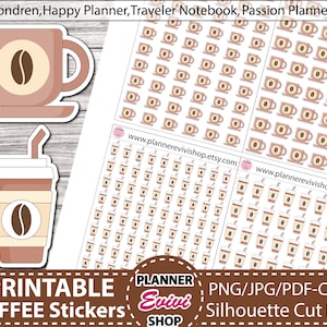 Coffee Stickers Printable Planner Stickers ,Erin Condren,Happy Planner,Hobonichi,Bullet Journal,Digital Download,Digital Stickers,Barista