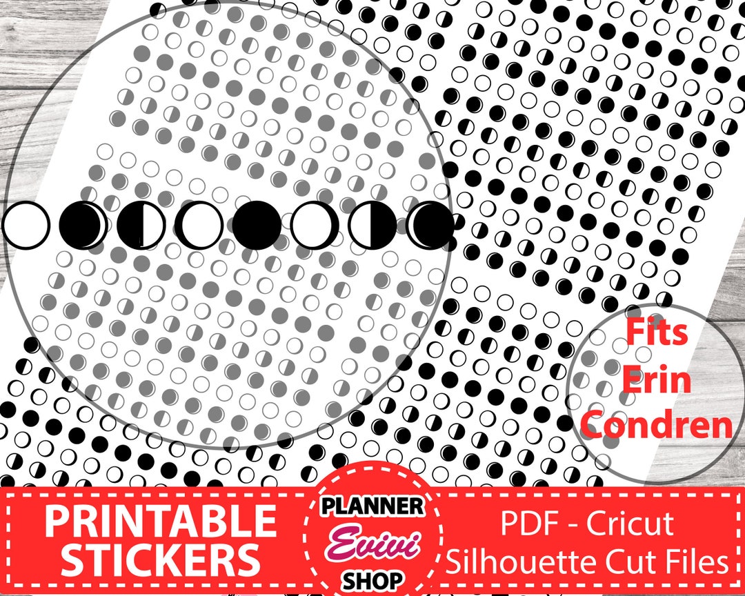 Moon Planner Sticker Printable, Moon Phases Icons, Foil Ready, Black ...