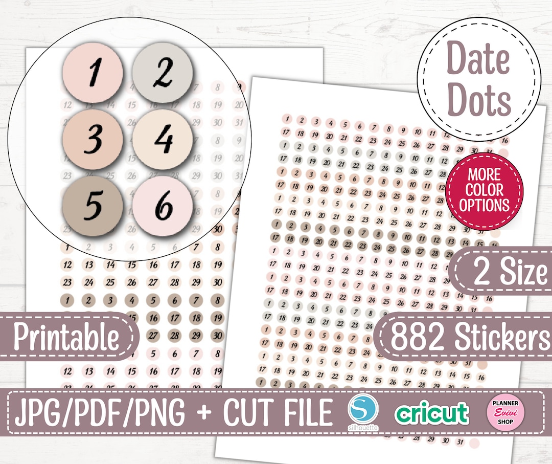 Days of the Month (color), Date Stickers, Bullet Journal Stickers ...