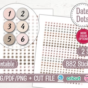 Days of the month (color), Date Stickers, Bullet Journal Stickers, Printable Planner Stickers, Bullet Journal Essentials Bullet,Date Numbers