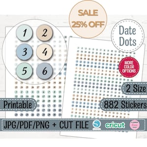 MICRO DOTS Planner Stickers, Minimal Sticker Sheet, Tiny Micro Circle Stickers, Bullet Journal,  Printable Date dots,Date Covers,Date Number