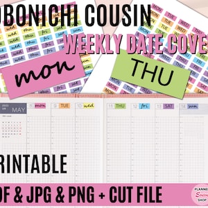 HOBONichi PRIMO (A5) Capas de data para impressão/planejador semanal/decoração de planejador/kit hobonichi/adesivos de planejador imprimíveis/decoração de planejador 09