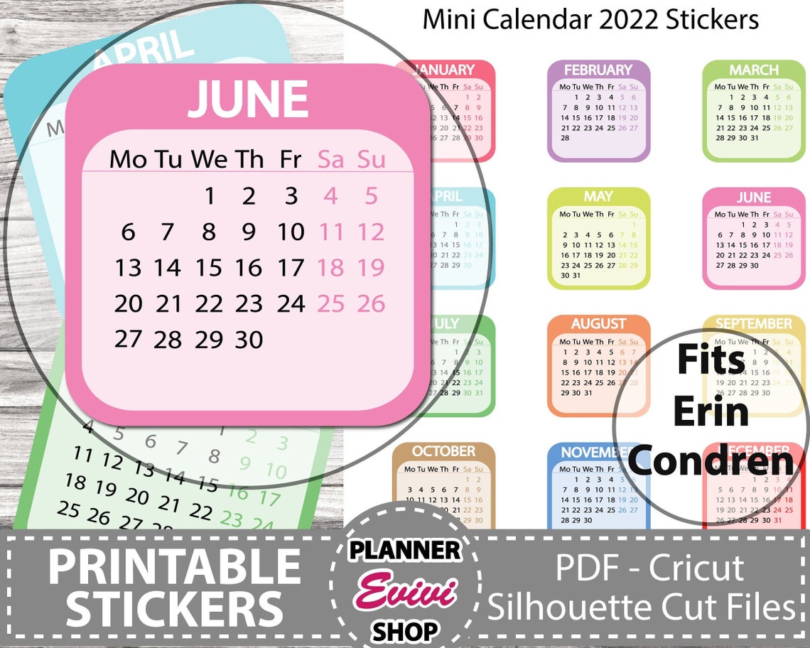 Mini Calendar-2022-printable Planner Stickers/cut Files/erin | Etsy Canada