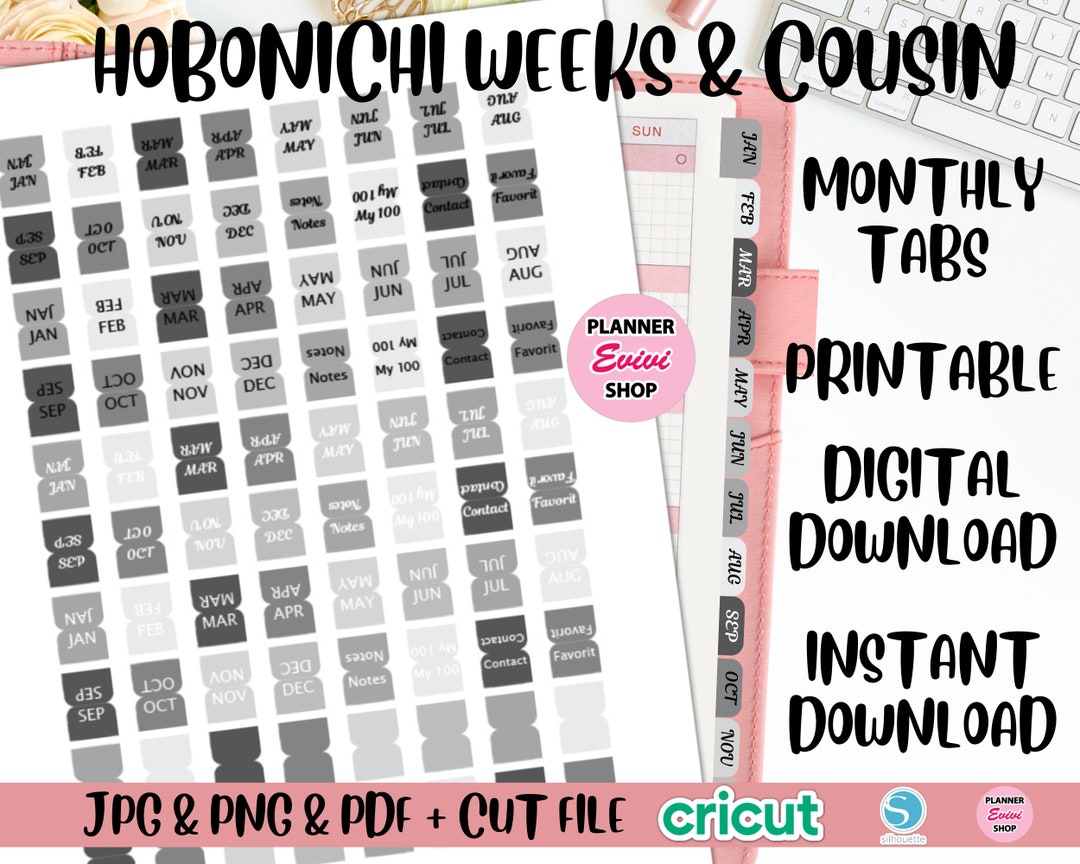 HOBONICHI Weeks Monthly Tabs, Hobonichi Weeks Printable Stickers ...