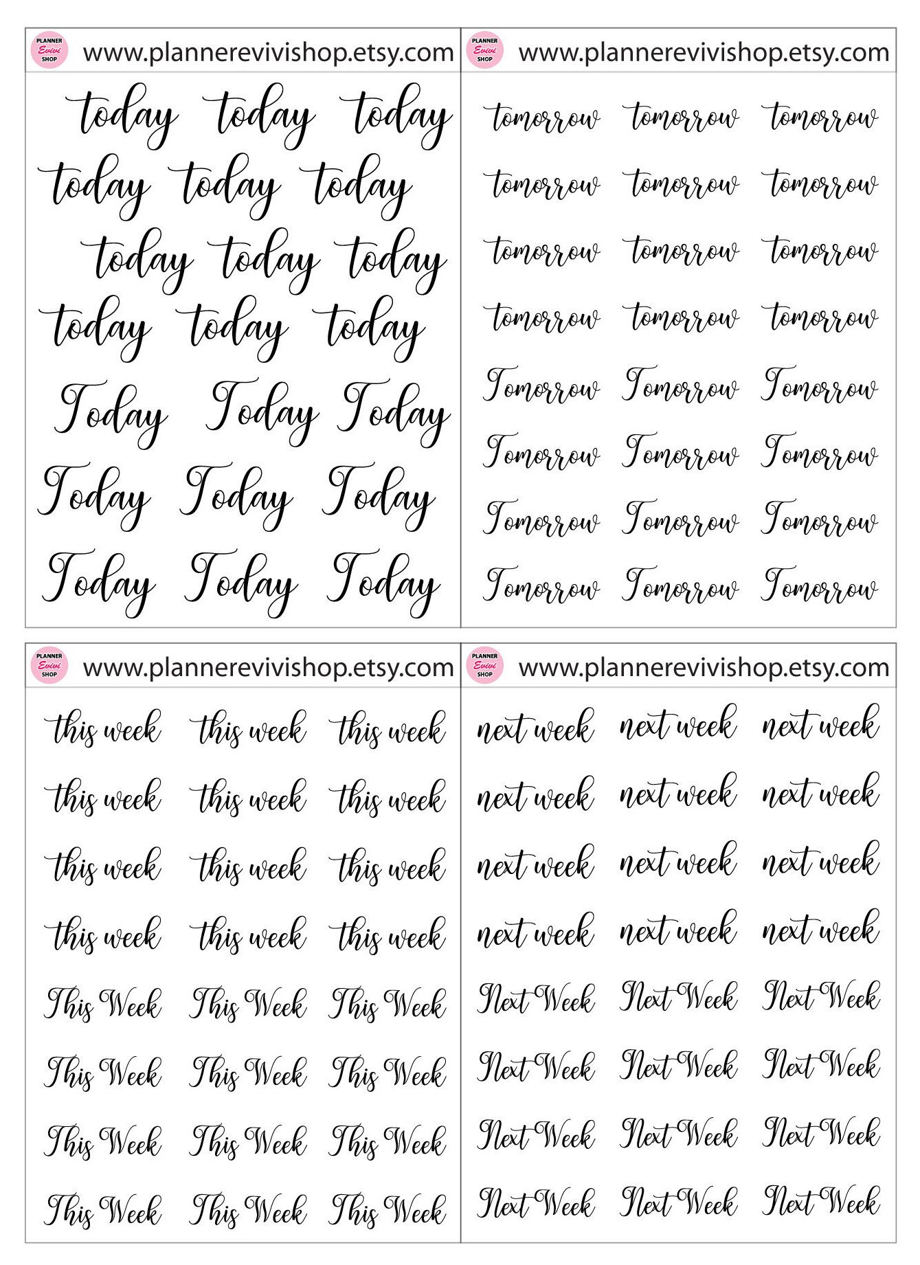 Days,weeks Script Word Stickers, Printable Planner Sticker/erin Condren ...