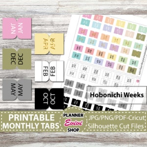 PLANNER TABS || Printable Stickers, Hobonichi Tabs, Tab Dividers, Monthly Tabs, Tab Stickers, Divider Tabs, Colorful, Hobonichi Weeks