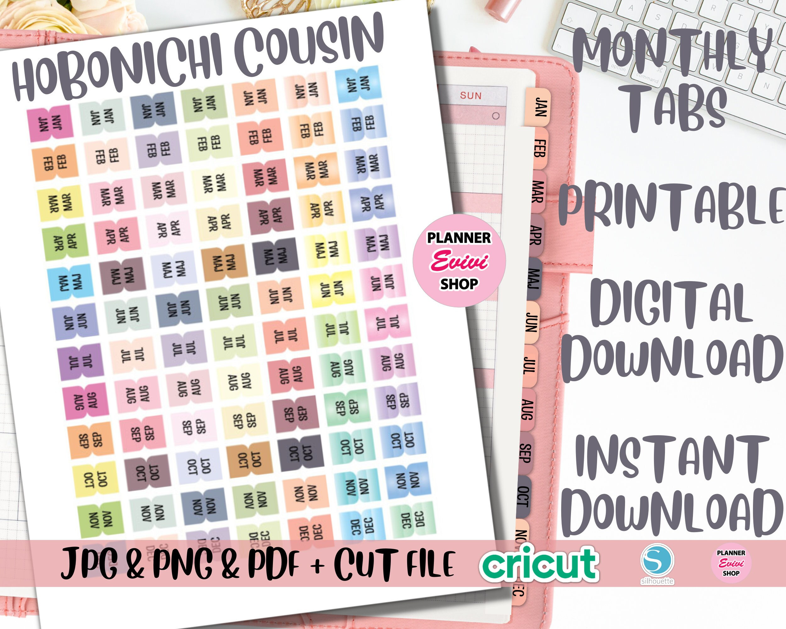 Hobonichi Cousin Monthly Tabs, Printable Planner Stickers,bullet ...