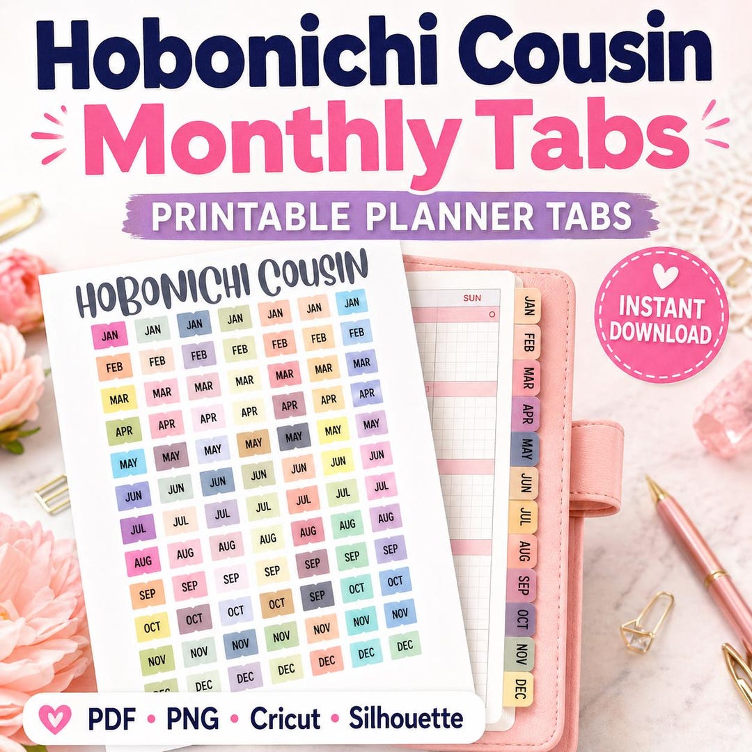 Hobonichi Cousin Monthly Tabs, Printable Planner Stickers, PDF PNG ...