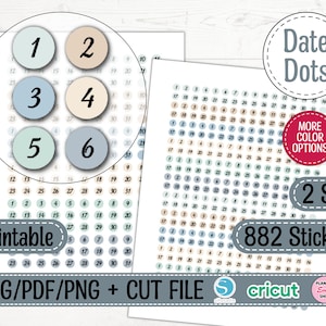 MICRO DOTS Planner Aufkleber, minimale Aufkleber Blatt, winzige Mikrokreis Aufkleber, Bullet Journal, druckbare Datumspunkte, Datum Cover, Datum Nummer