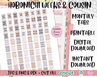 Hobonichi Cousin Index Tabs/Hobonichi Weeks Tabs/Small Monthly Tabs/Printable Planner Stickers/Cute Month Divider Tab Stickers/Mini Tab  02