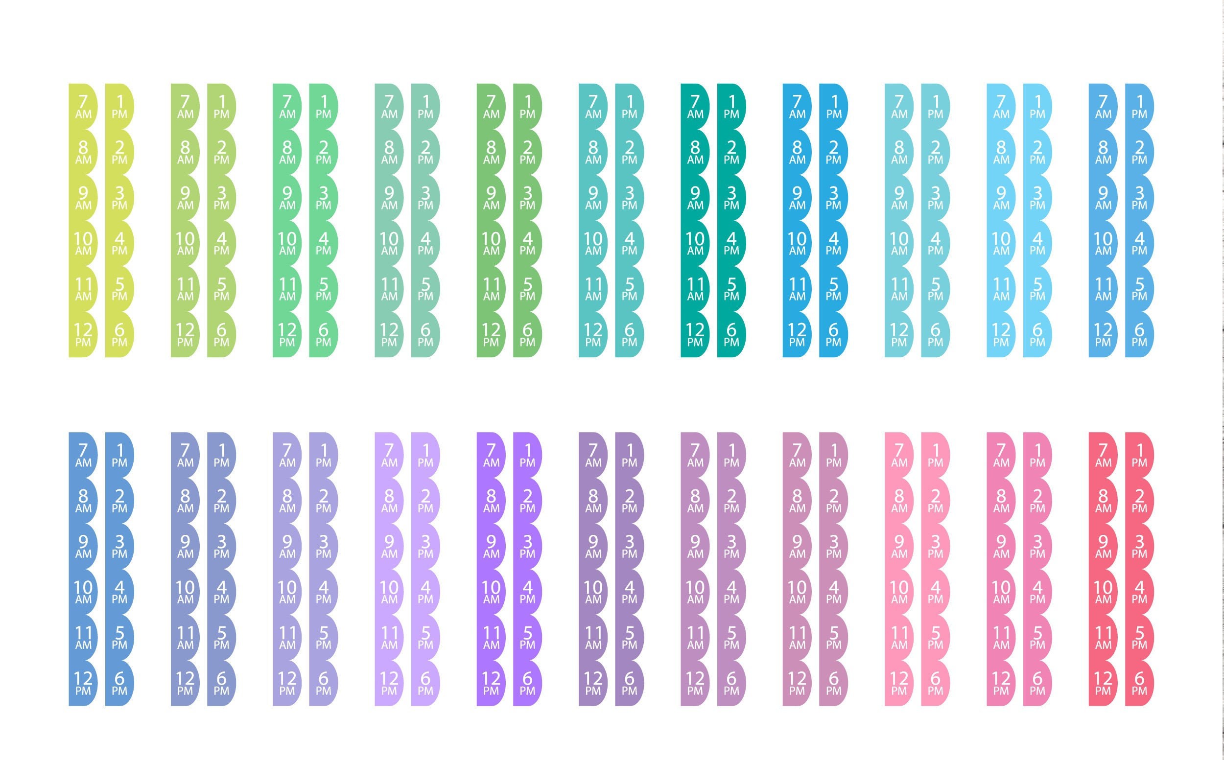 Hour Strips/7am-6pm/printable Planner Stickers/erin Condren Planner ...