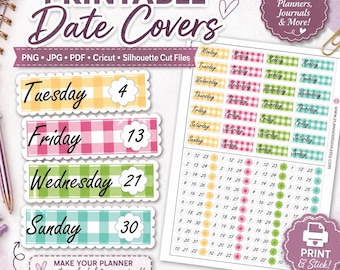 Date Cover Stickers Printable, Planner Date Dots, Monthly Date Stickers, Erin Condren, Happy Planner, Bullet Journal, Cut Files