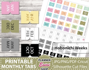 HOBONICHI Weeks Monthly Tabs Hobonichi Weeks Printable Stickers | Hobonichi Printables | Digital, Small Monthly Tabs Mini Tabs Cute Files