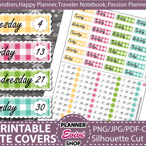 Date Cover Stickers,Printable Planner Stickers for Erin Condren, Happy Planner, Mambi, Bullet Journal and more! Date Dot Stickers, CUT FILES