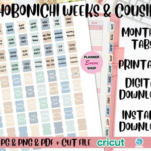 HOBONICHI Weeks and Cousin Monthly Tabs/Hobonichi Weeks Printable Stickers/Hobonichi Printables/Digital, Small Monthly Tabs/Mini Cute File 03