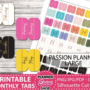 Passion Planner Sticker, Passion Planner Month Tabs Large, Printable monthly tabs, Planner Sticker Printable,Divider Tabs, Cute Files