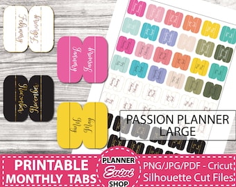 Passion Planner Sticker, Passion Planner Month Tabs Large, Printable monthly tabs, Planner Sticker Printable,Divider Tabs, Cute Files