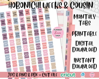 Hobonichi Monthly Tab Stickers/Divider Tabs for Hobonichi Weeks, Hobonichi Cousin and Other Planners/Printable 12 Months/Cute Small Tabs 07