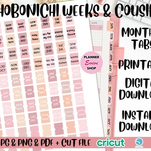 Hobonichi Tabs, Hobonichi Weeks Tabs, Hobonichi Cousin Tabs, Printable Planner Stickers, Monthly Tabs, Mini Tabs, Small Planner Tabs,Index06