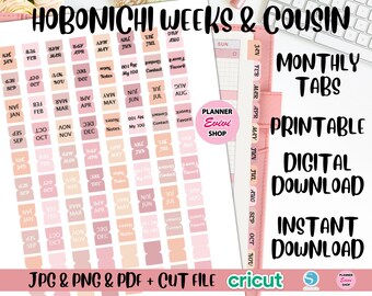 Hobonichi Tabs, Hobonichi Weeks Tabs, Hobonichi Cousin Tabs, Printable Planner Stickers, Monthly Tabs, Mini Tabs, Small Planner Tabs,Index06