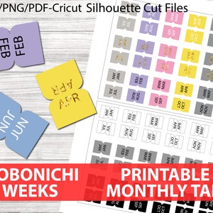 HOBONICHI Weeks Monthly Tabs, Planner Dividers, Printable Planner Stickers,Hobonichi 2021, Hobonichi Weeks kit, Small Monthly Tabs Mini Tabs