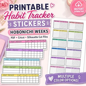 Puede incluir: Pegatinas imprimibles de seguimiento de h&aacute;bitos en m&uacute;ltiples colores. Dise&ntilde;adas para Hobonichi Weeks, est&aacute;n disponibles en PDF, Cricut y Silhouette Cut Files. Las pegatinas tienen un dise&ntilde;o de cuadr&iacute;cula para el seguimiento de h&aacute;bitos.