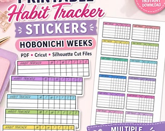 Hobonichi Weeks Habit Tracker Stickers, Printable Hobonichi Weeks Stickers, Water Tracker, Fitness Tracker, Vitamin Tracker,Digital Download