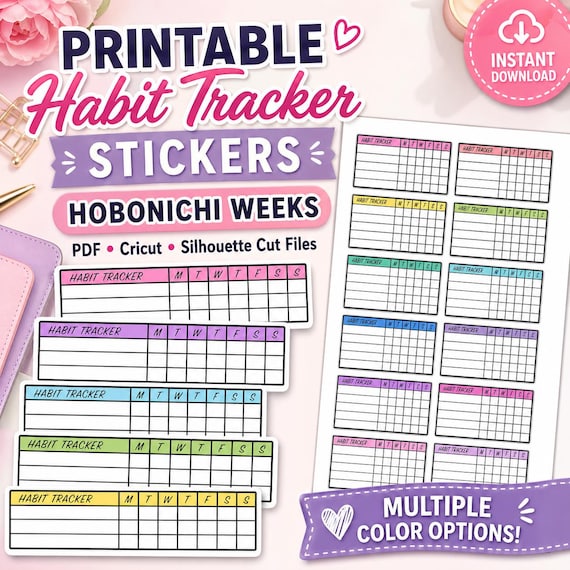Hobonichi Weeks Habit Tracker Stickers, Printable Hobonichi Weeks Stickers, Water Tracker, Fitness Tracker, Vitamin Tracker,Digital Download