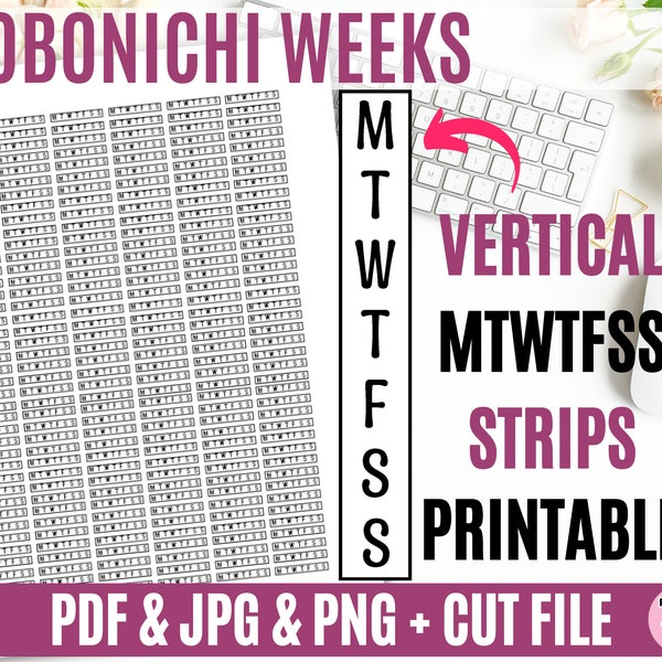 Hobonichi Weeks Vertical MTWTFSS Strips/Printable Planner Stickers/Days of the Week/Weekly Stickers/Digital Download/Cut File