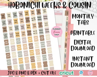 Hobonichi Weeks Tabs, Hobonichi Cousin Tabs, Hobonichi Tabs,Printable Planner Stickers,Monthly Tabs,Mini Tabs,Small Planner Tabs,Hobo Tab 01