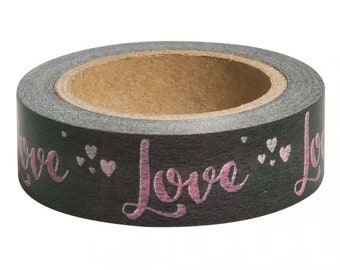 Washi Tape Sample 15mm x 1m Rosa Schriftzug Gold Blumen Cool Hello Love Nr.5