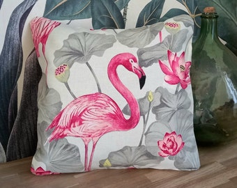 Pink flamingo cushion cover, lotus flower