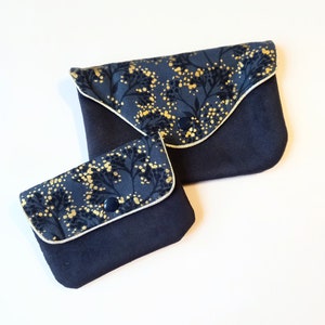 Duo of black pouches, suede and gold floral fabric image 1