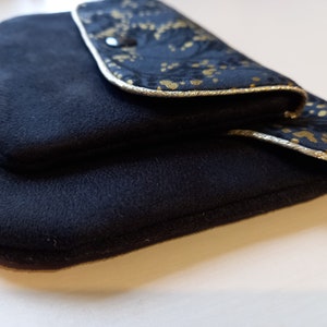 Duo of black pouches, suede and gold floral fabric image 4