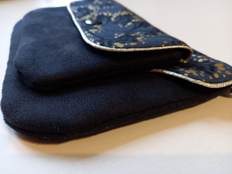 Duo of black pouches, suede and gold floral fabric image 4