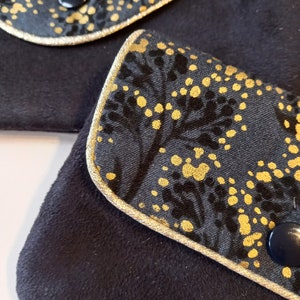 Duo of black pouches, suede and gold floral fabric image 7