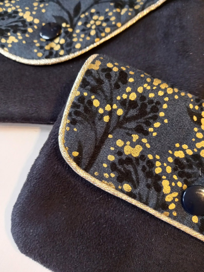 Duo of black pouches, suede and gold floral fabric image 7