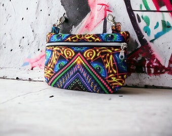 Psychedelic hipbag multicolored patterns, UV light, carabiner belt bag, fanny pack