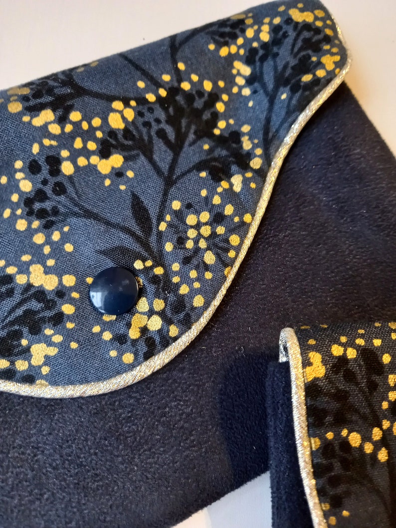 Duo of black pouches, suede and gold floral fabric image 9