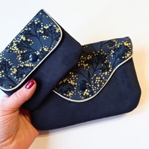 Duo of black pouches, suede and gold floral fabric image 2