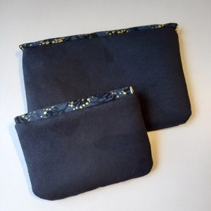 Duo of black pouches, suede and gold floral fabric image 5