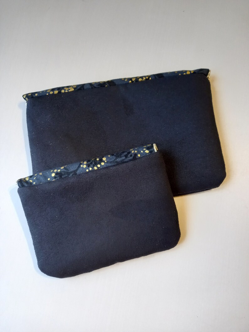 Duo of black pouches, suede and gold floral fabric image 5