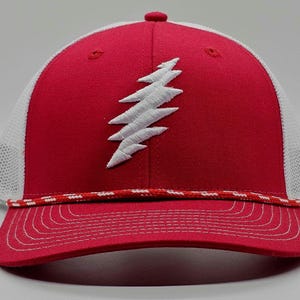 Bolt 3d Puff Embroidery Red and White Rope Trucker