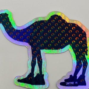 Camel Walk Holographic Sticker with Rainbow Donuts